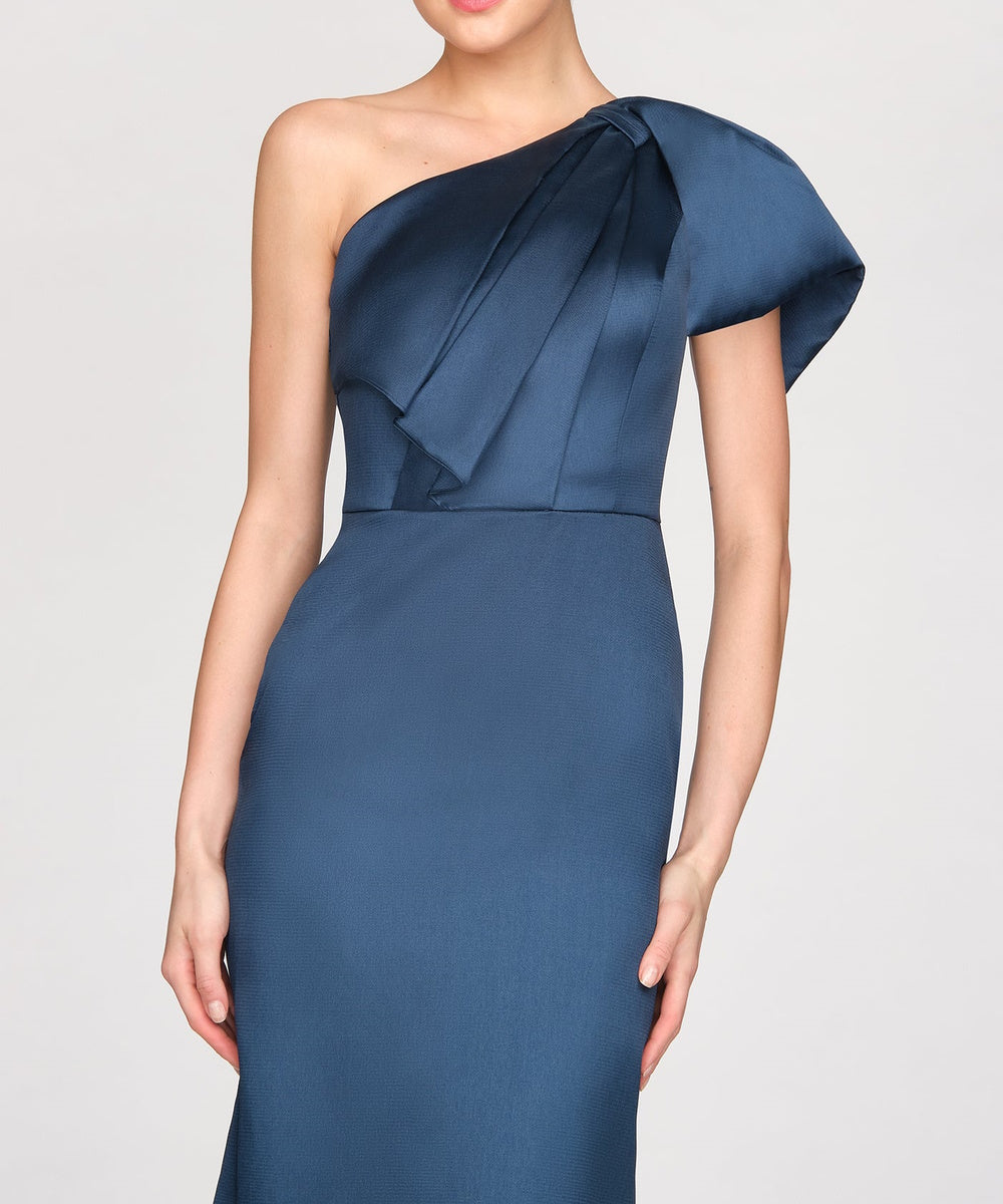 One Shoulder Bow Satin Mermaid Long Evening Gown
