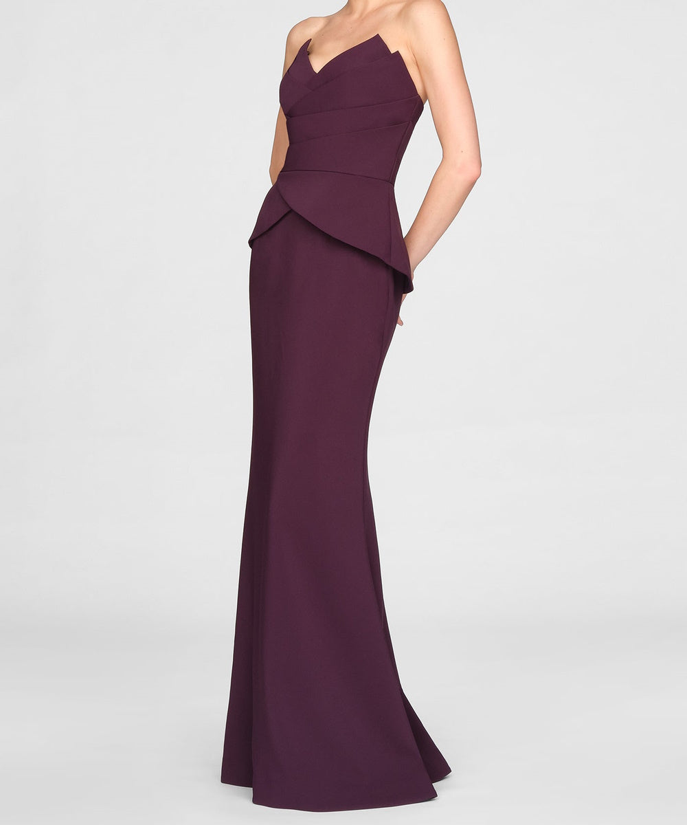 Strapless V Neck Peplum Mermaid Formal Evening Gown