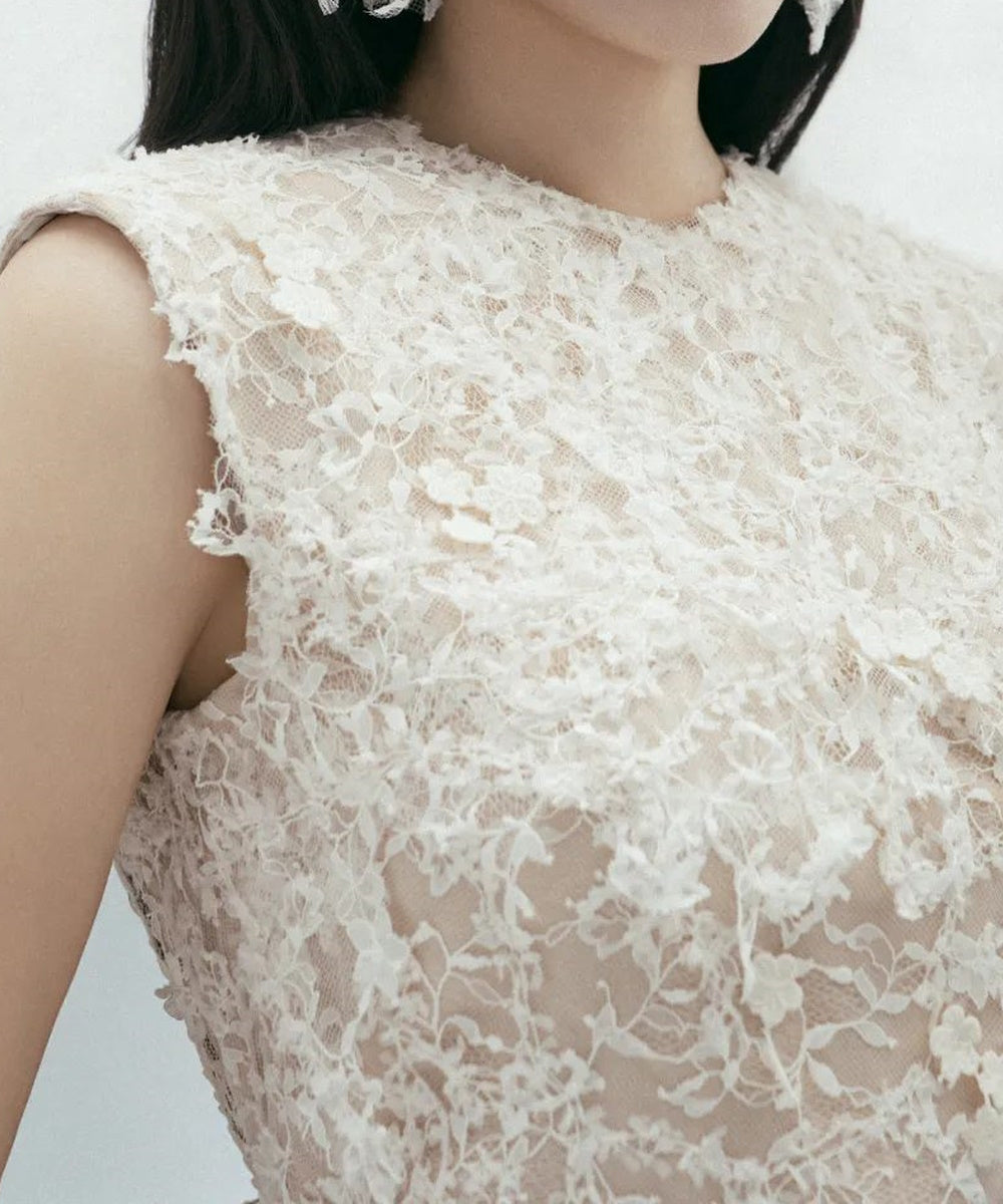Sleeveless 3D Floral Lace Midi Formal Dress