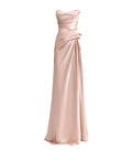 Dusty Pink Strapless Draped Satin Mermaid Evening Maxi Gown