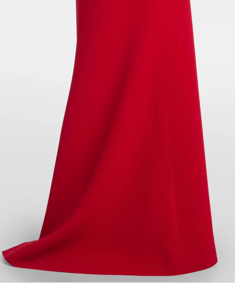 Red Deep V Double Bow Long Sleeve Mermaid Train Evening Gown