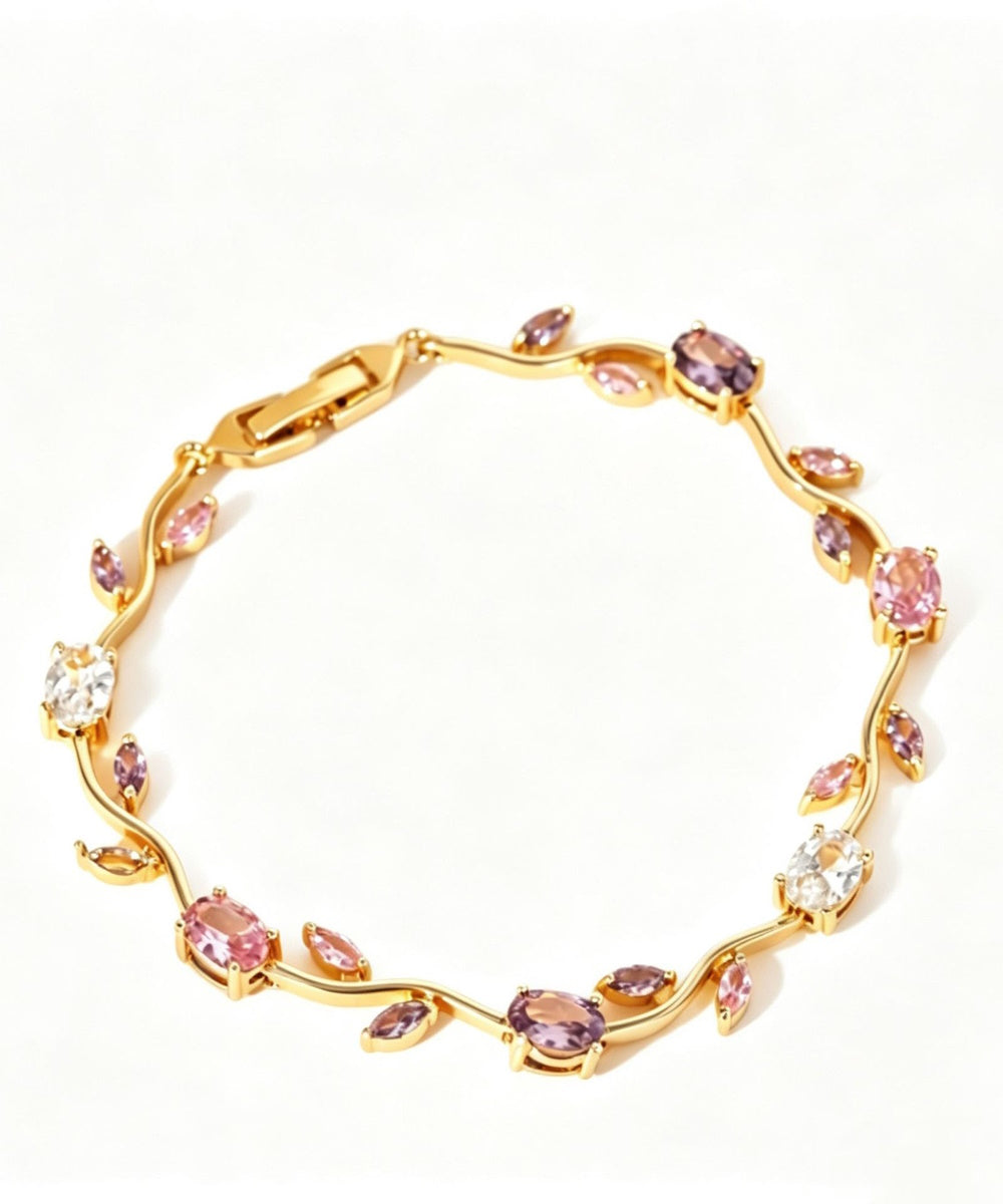 Twisted Vine Oval Marquise Gemstone Link Bracelet Multiple Colors