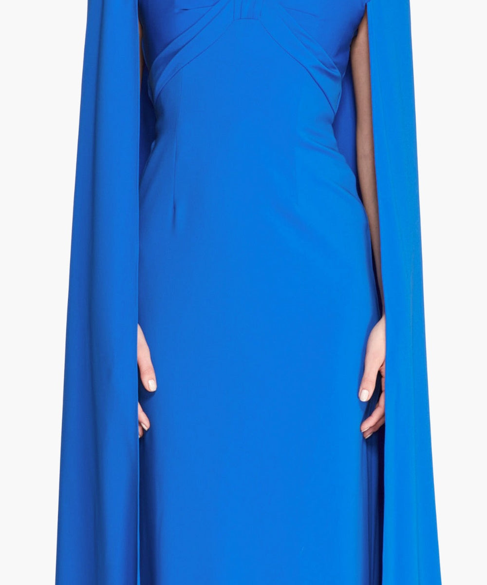 Bright Blue Off The Shoulder Cape Sleeve Sheath Formal Gown