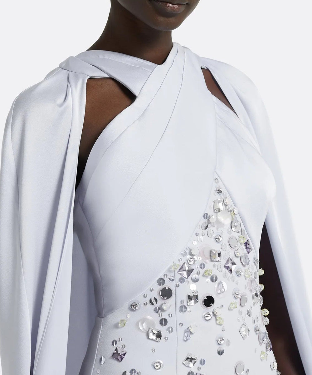 Halter Cape Sleeve Mermaid Evening Gown With Beaded Embellishment