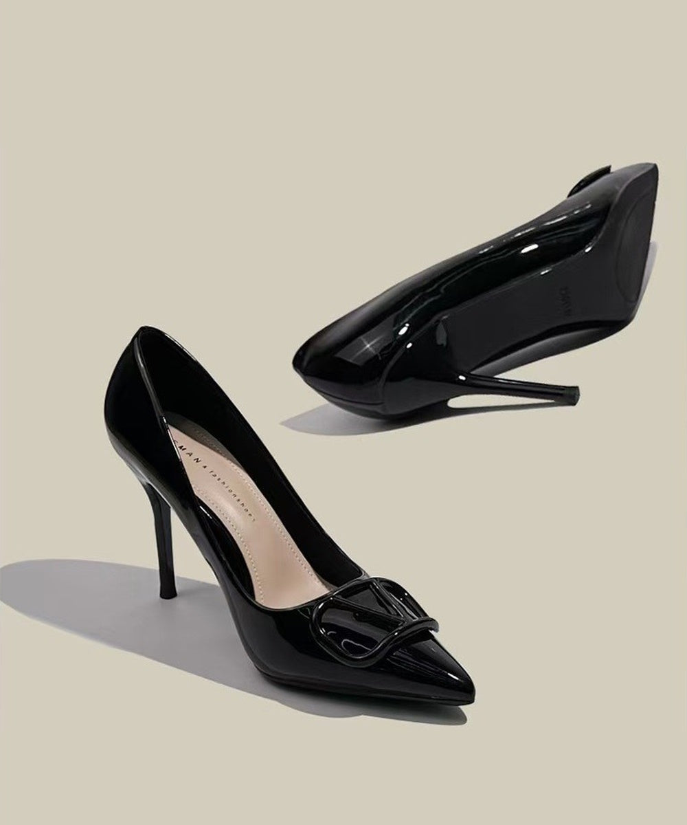 Patent Leather V Logo Pointed Toe Stiletto High Heel Pumps