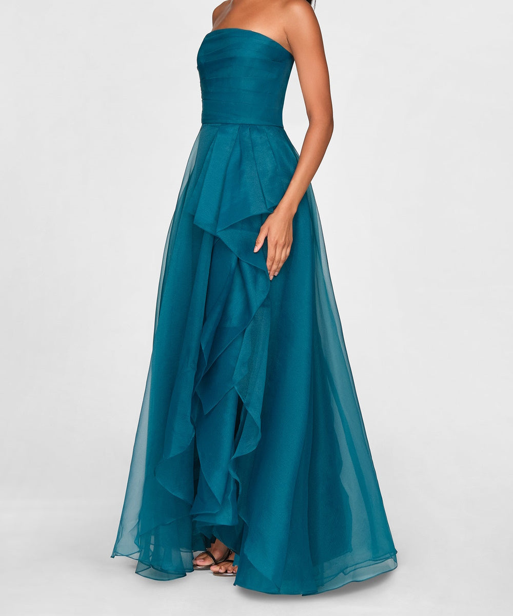 Strapless Ruched Organza A-Line Evening Gown
