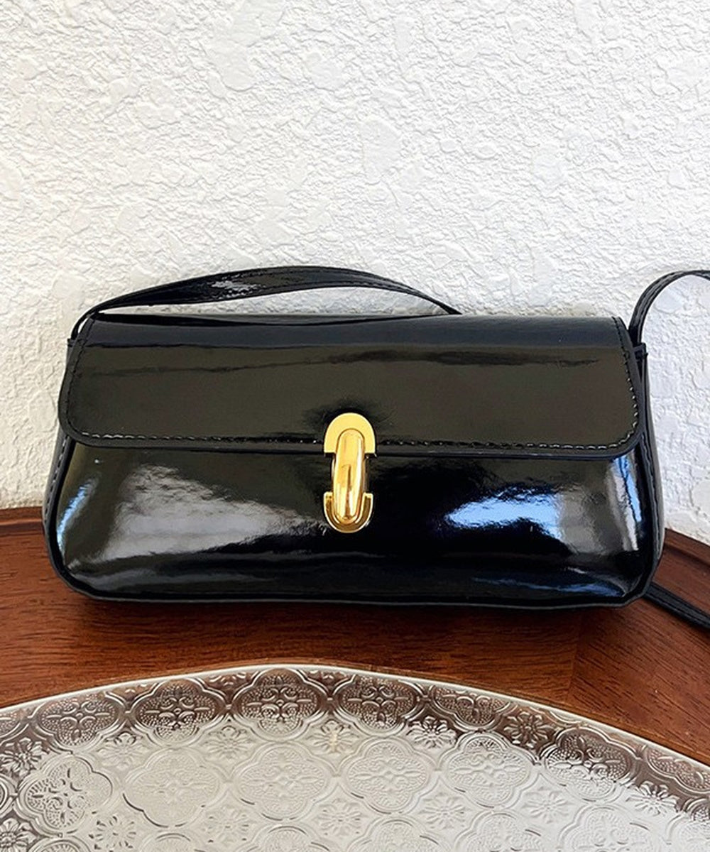Glossy Patent Leather Minimal Baguette Shoulder Crossbody Bag