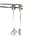 Light Blue Enamel Flower Long Chain Baroque Petal Pearl Drop Earrings