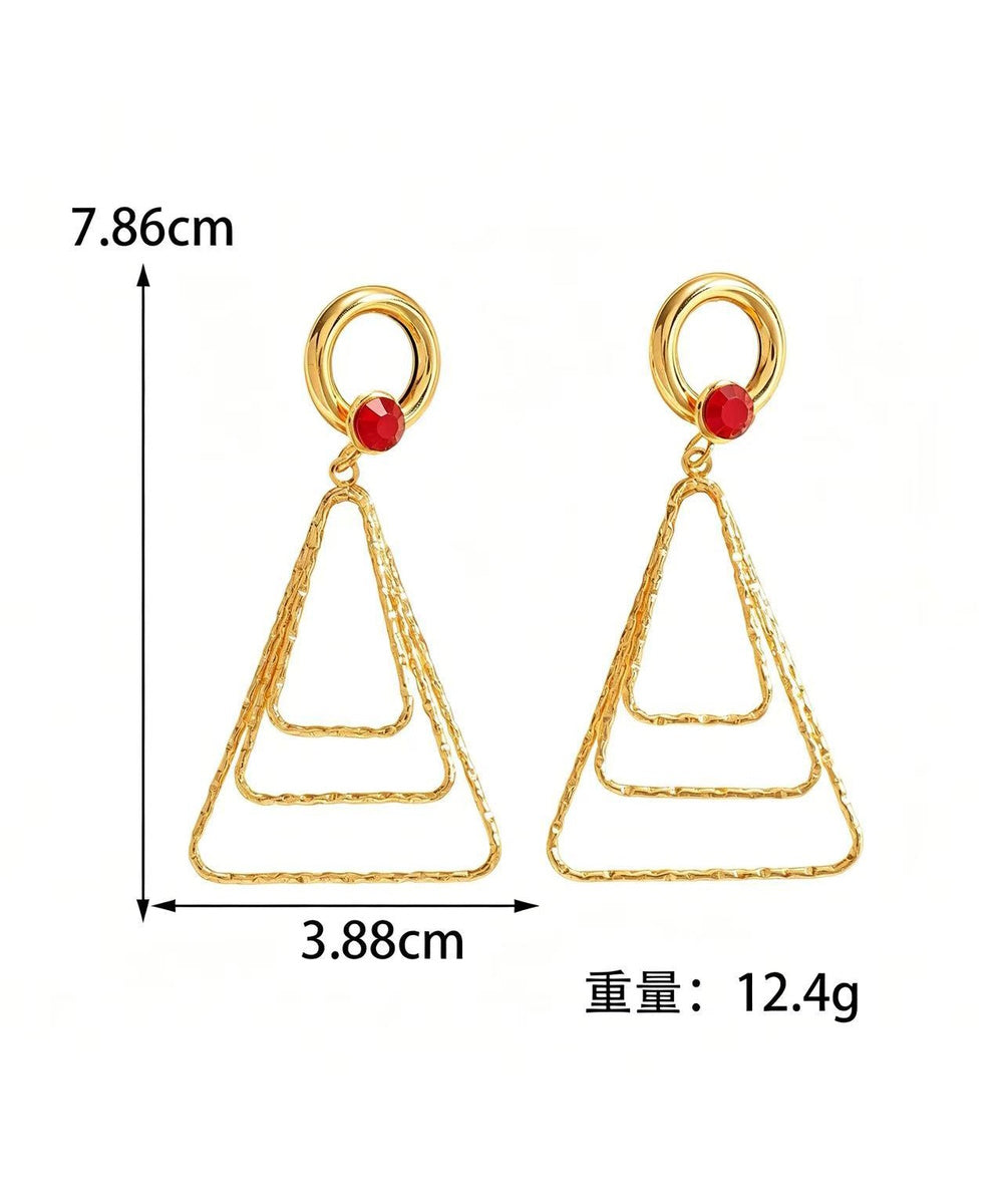 Multi Color Crystal Hammered Layer Triangle Geometric Gold Drop Earrings