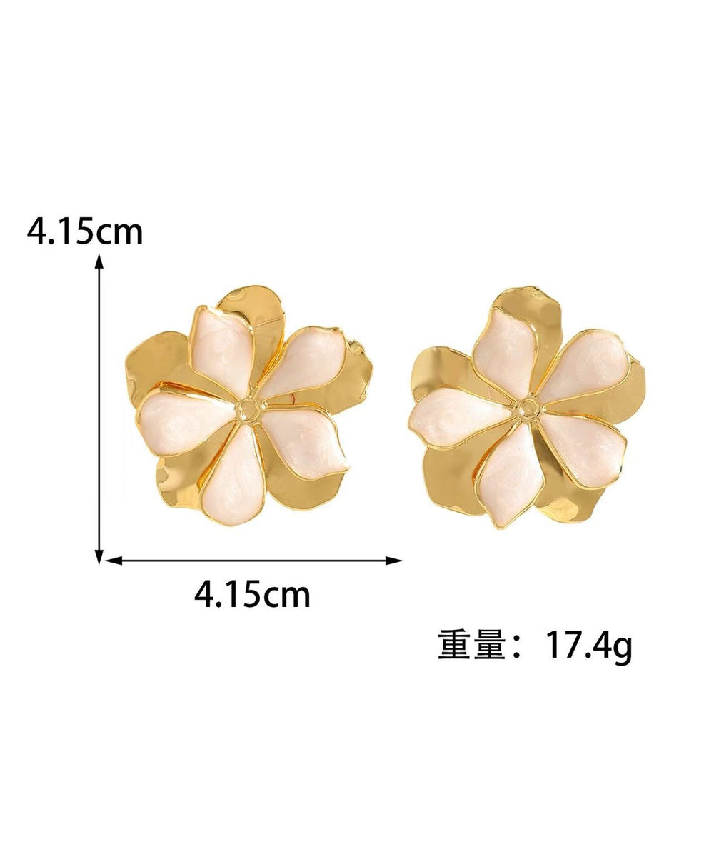 Two Layer Enamel Floral Gold Statement Stud Earrings Multi Pastel Colors