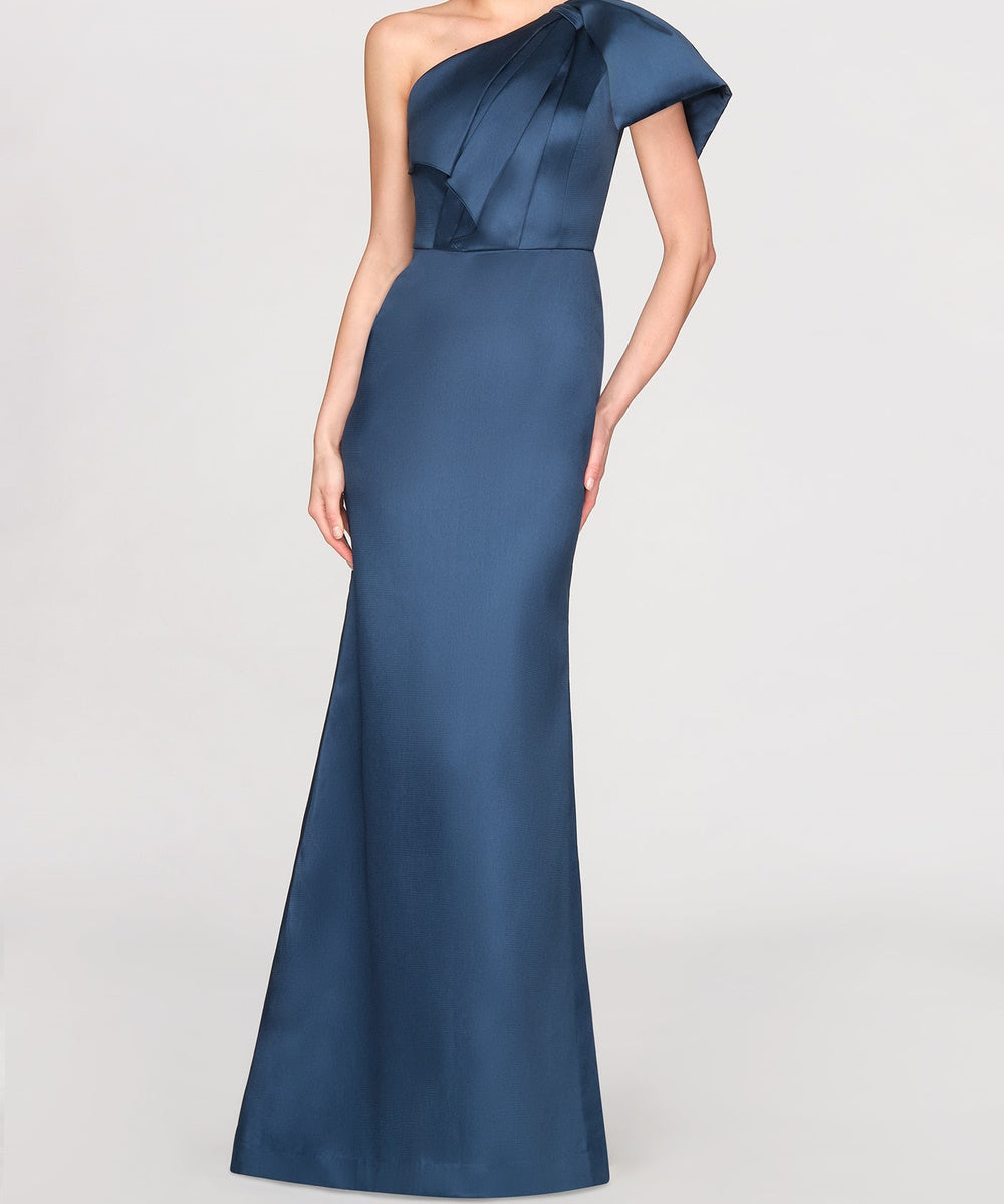 One Shoulder Bow Satin Mermaid Long Evening Gown