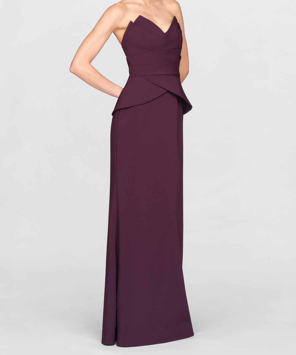 Strapless V Neck Peplum Mermaid Formal Evening Gown