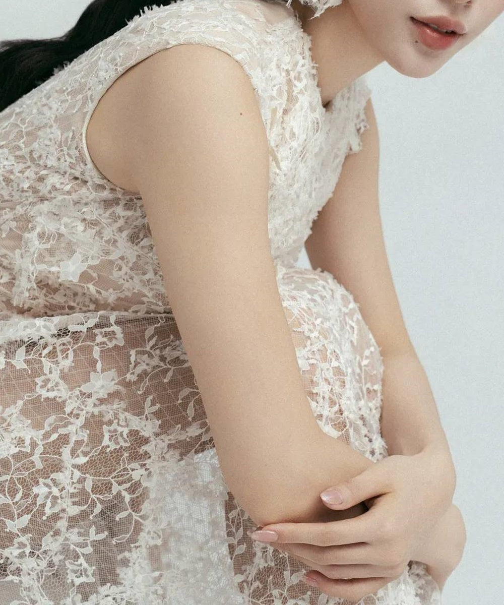 Sleeveless 3D Floral Lace Midi Formal Dress