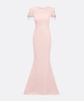 Blush Pink Crystal Tassel Short Sleeve Mermaid Train Evening Gown