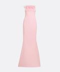 Blush Pink Strapless Feather Bust Mermaid Maxi Evening Gown