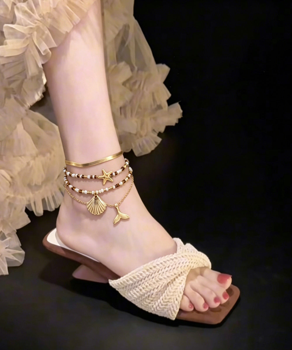 Boho 4 Layer Ocean Starfish Shell Mermaid Tail Beaded Ankle Bracelet Set