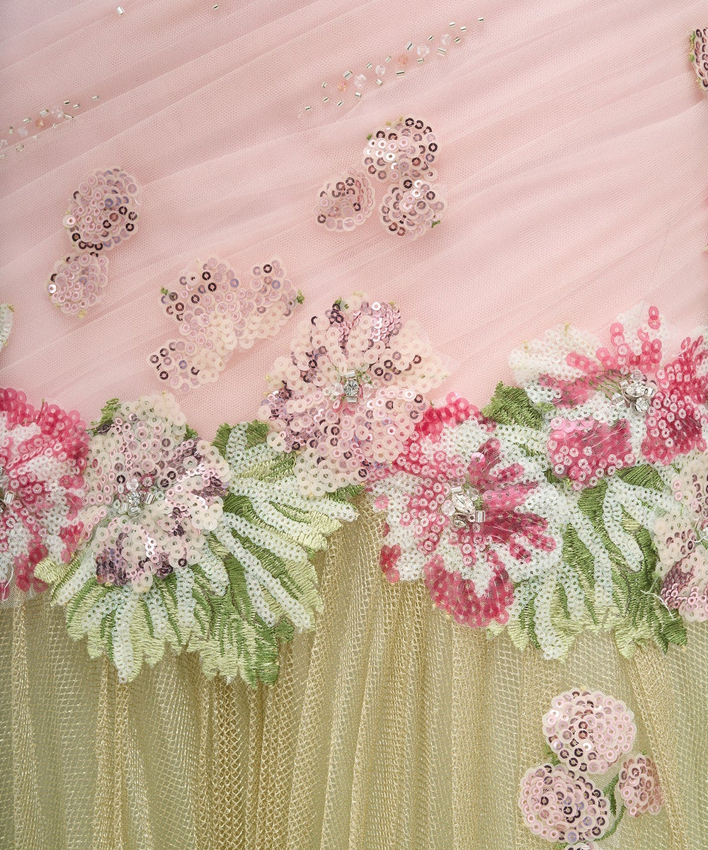 Pink Halter Floral Appliqué Tulle A-Line Formal Evening Gown