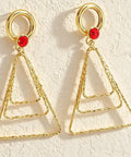 Multi Color Crystal Hammered Layer Triangle Geometric Gold Drop Earrings