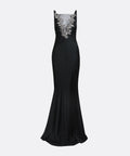 Black Sleeveless Beaded Mesh Illusion Mermaid Satin Evening Gown