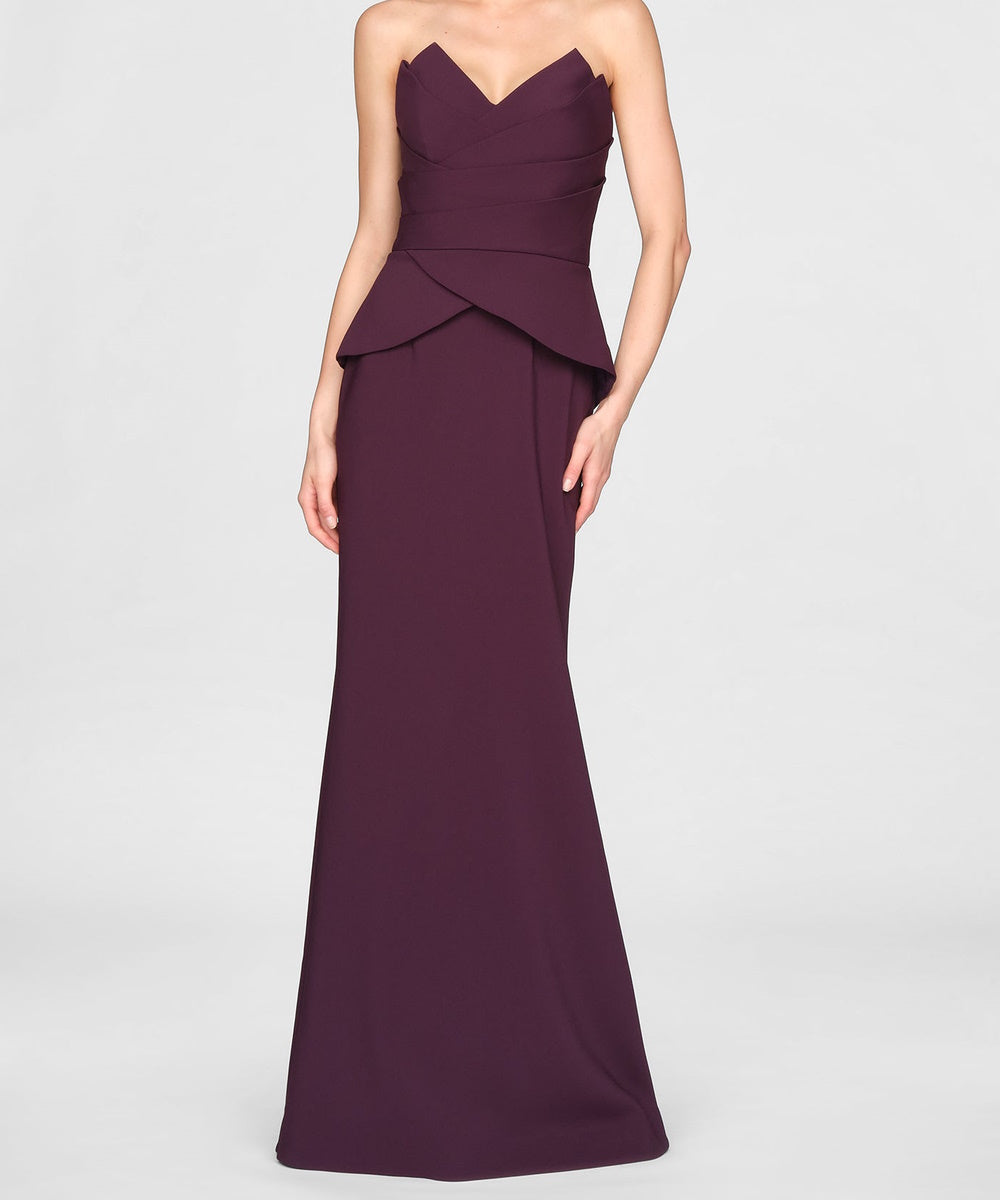 Strapless V Neck Peplum Mermaid Formal Evening Gown