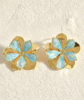 Two Layer Enamel Floral Gold Statement Stud Earrings Multi Pastel Colors