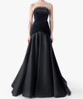 Black Strapless Beaded Velvet & Satin Ball Gown