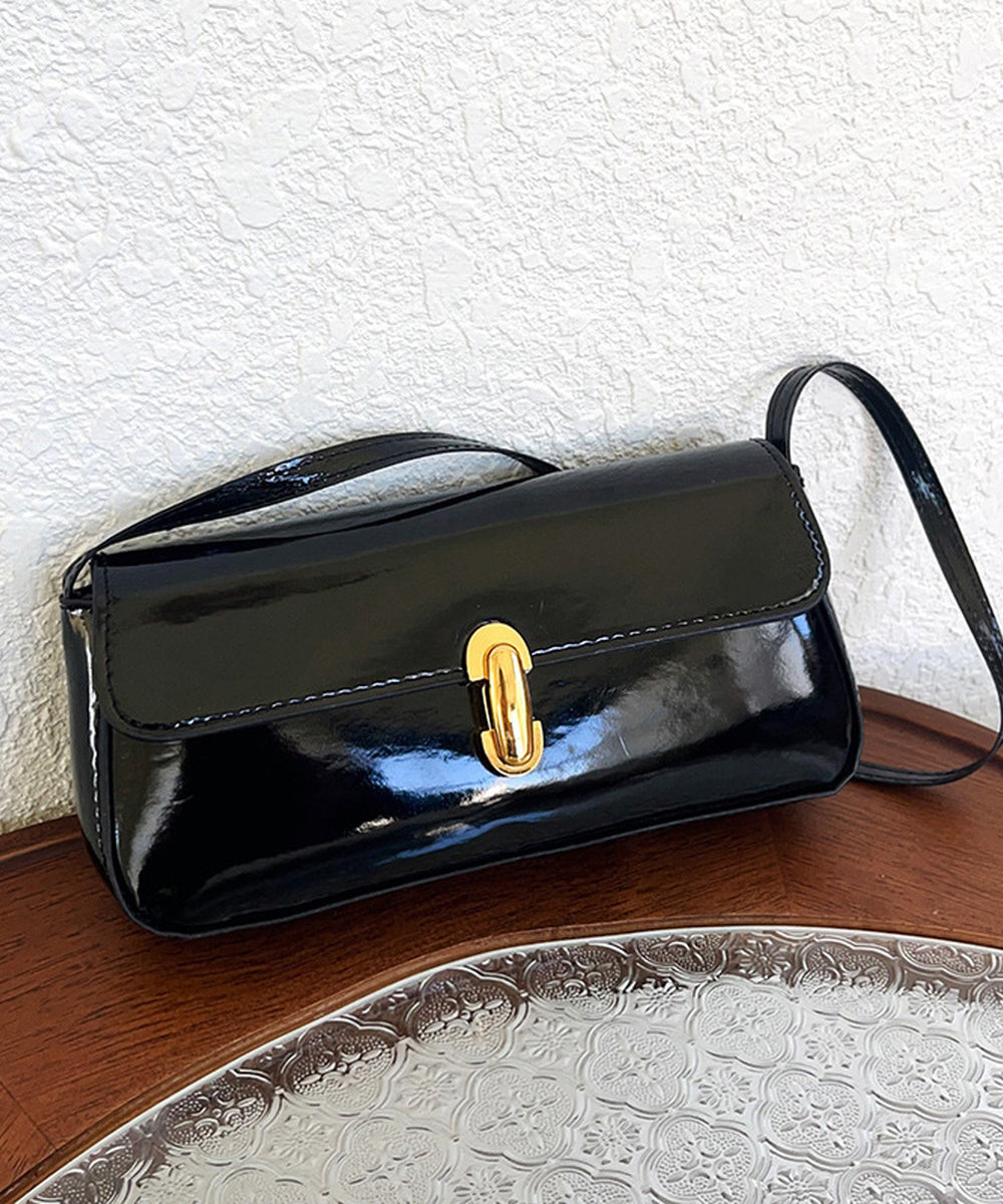 Glossy Patent Leather Minimal Baguette Shoulder Crossbody Bag