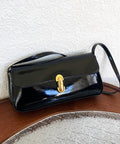 Glossy Patent Leather Minimal Baguette Shoulder Crossbody Bag