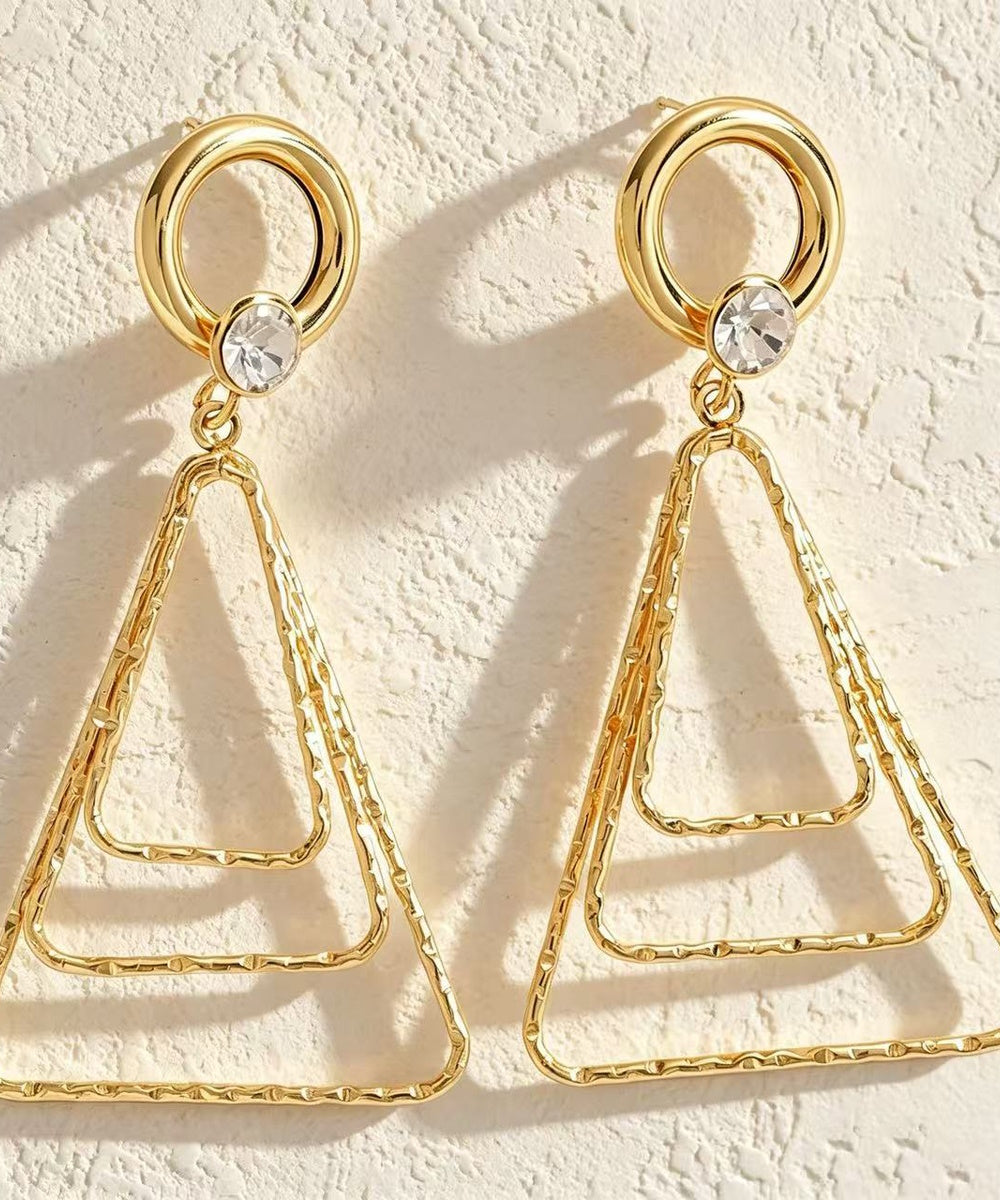Multi Color Crystal Hammered Layer Triangle Geometric Gold Drop Earrings