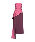 Strapless Two-Tone Satin Draped Midi Formal Gown