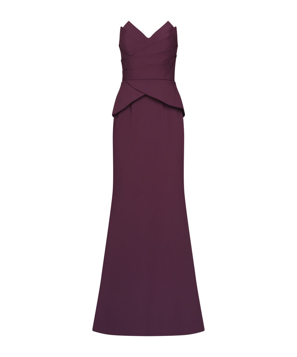 Strapless V Neck Peplum Mermaid Formal Evening Gown