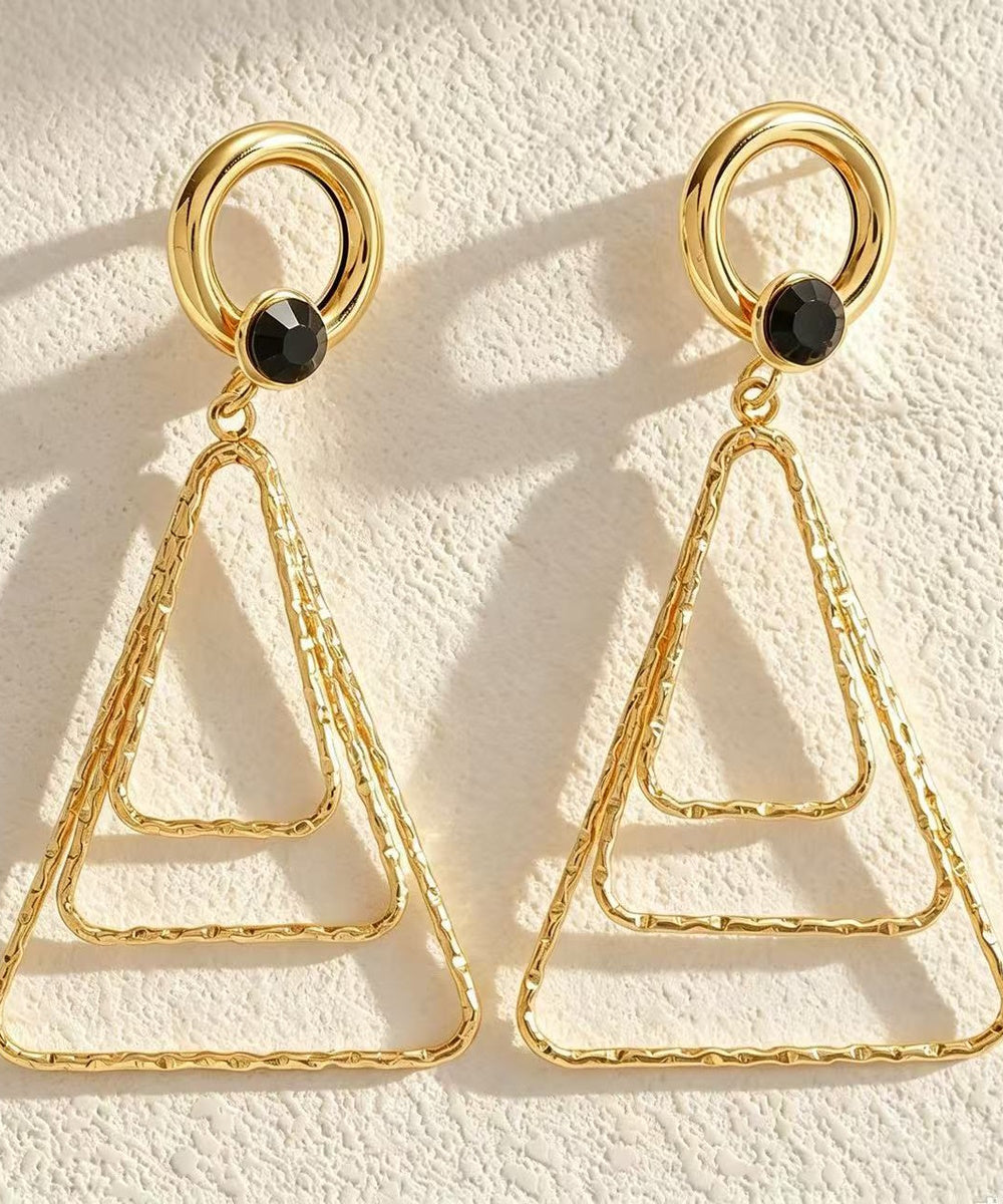 Multi Color Crystal Hammered Layer Triangle Geometric Gold Drop Earrings