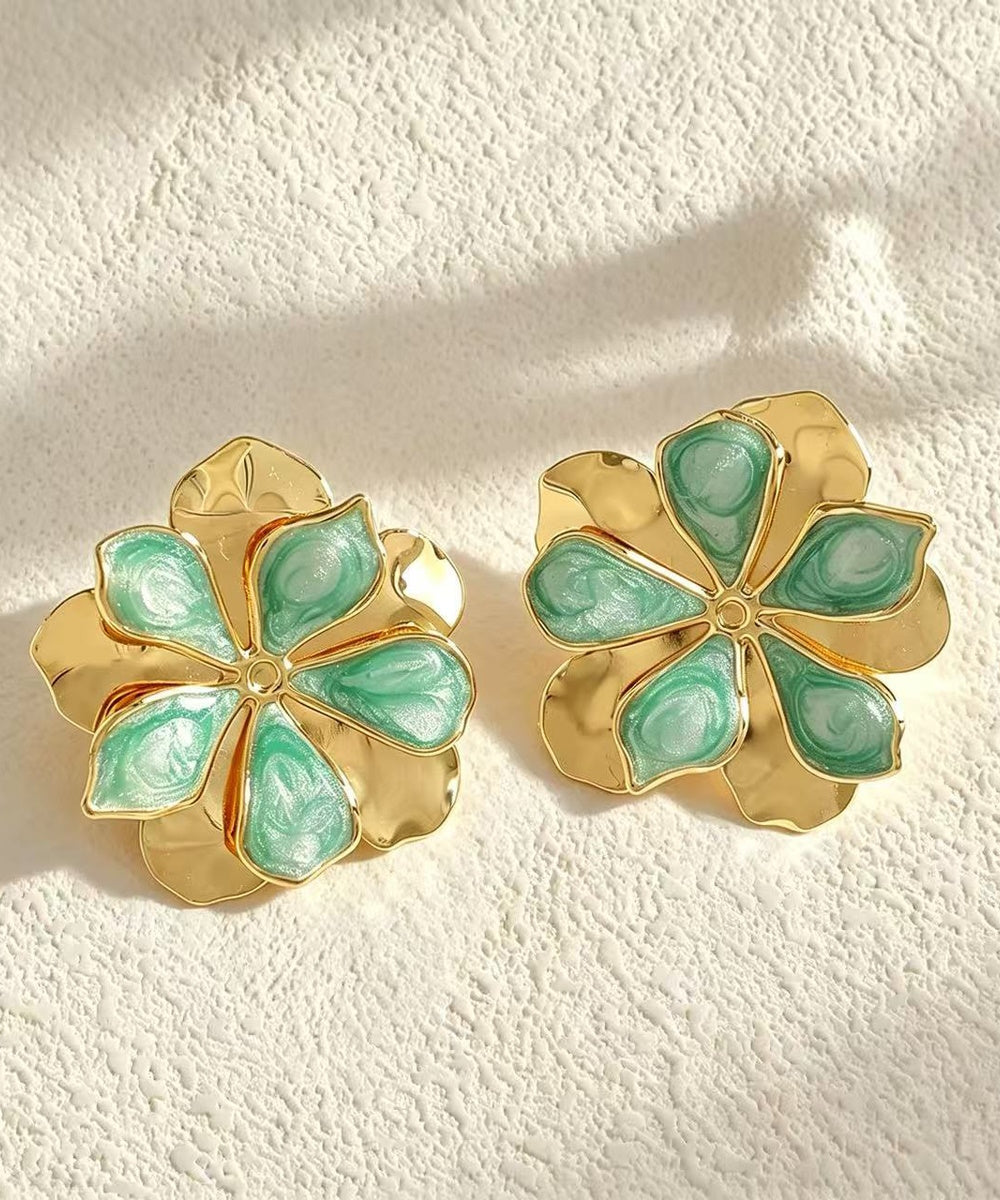 Two Layer Enamel Floral Gold Statement Stud Earrings Multi Pastel Colors