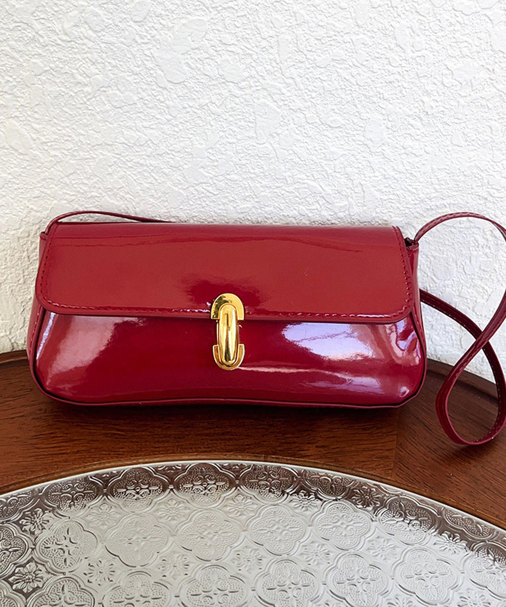 Glossy Patent Leather Minimal Baguette Shoulder Crossbody Bag