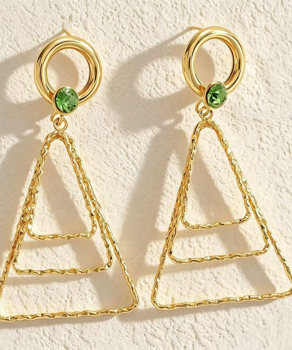 Multi Color Crystal Hammered Layer Triangle Geometric Gold Drop Earrings