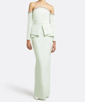 Mint Green Off The Shoulder Crystal Trim Peplum Column Maxi Evening Gown