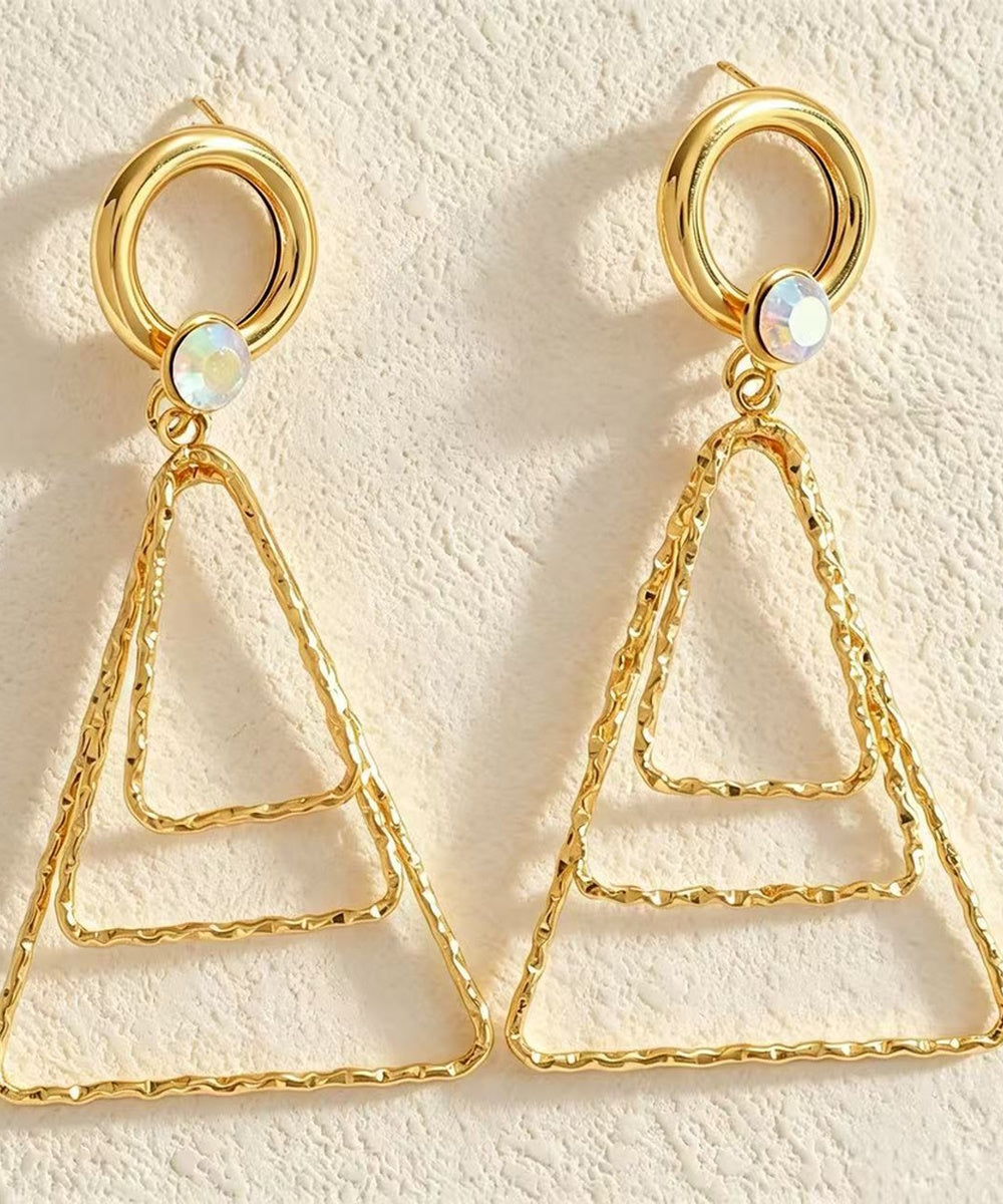 Multi Color Crystal Hammered Layer Triangle Geometric Gold Drop Earrings