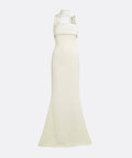 Cream Strapless Fold Bodice Neck Sash Trailing Mermaid Maxi Evening Gown