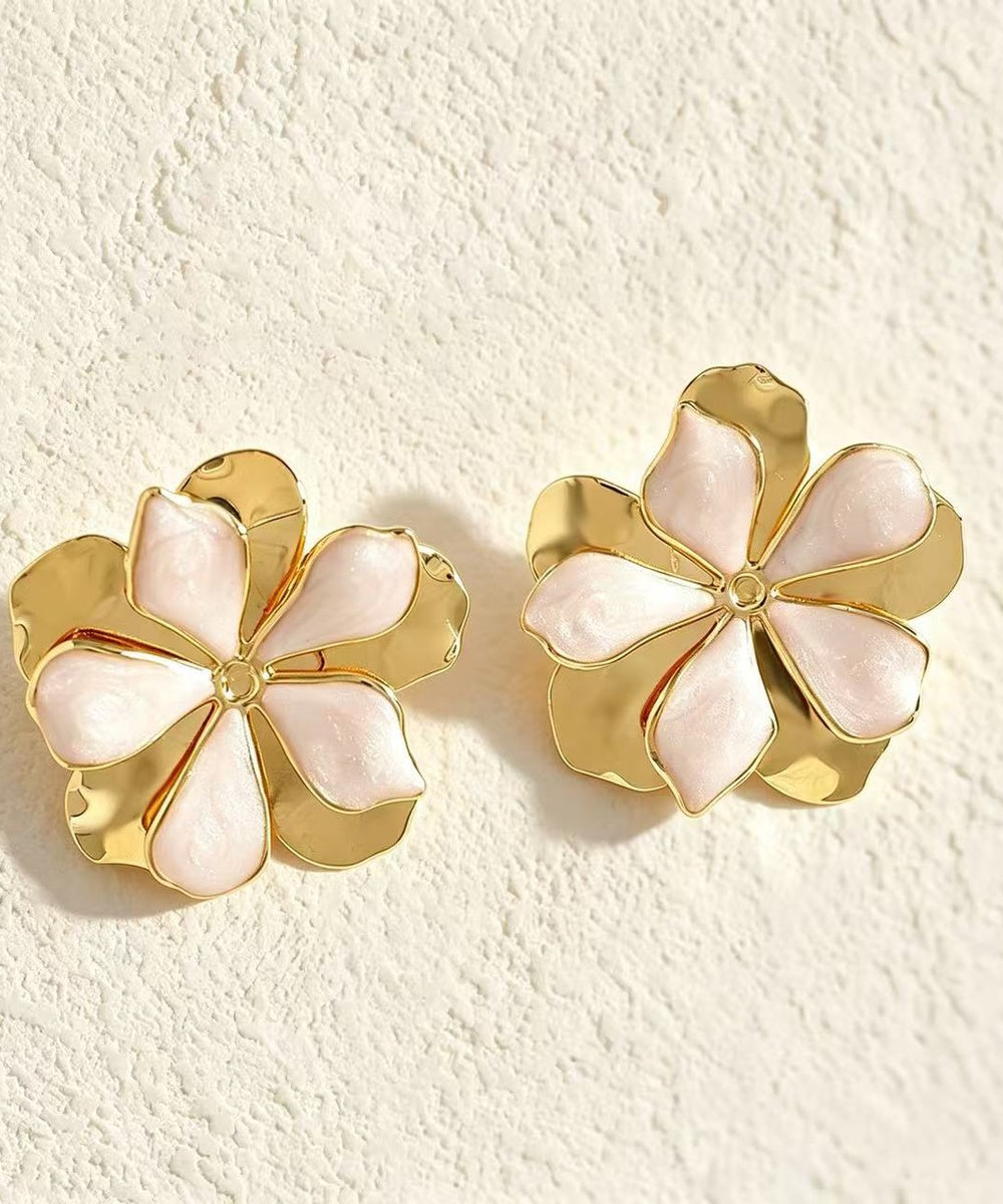 Two Layer Enamel Floral Gold Statement Stud Earrings Multi Pastel Colors