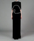 Two Styles Black Velvet Gradient Rhinestone Column Evening Gown