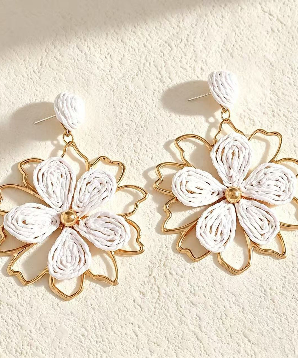 Two Layer Enamel Floral Gold Statement Stud Earrings Multi Pastel Colors