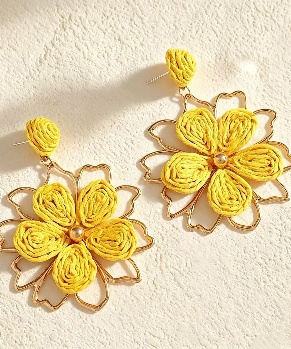 Two Layer Enamel Floral Gold Statement Stud Earrings Multi Pastel Colors