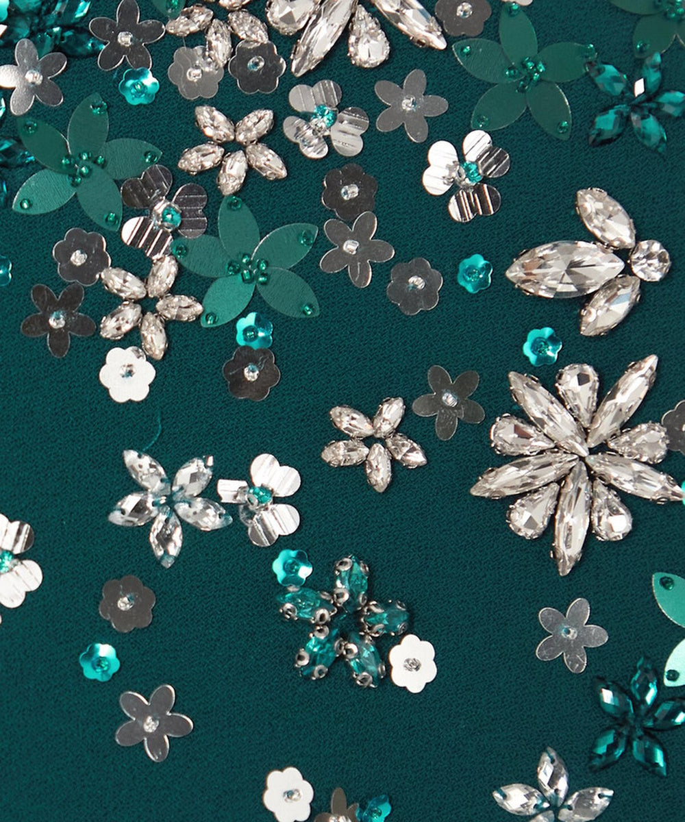 Emerald Green Cape Sleeve Floral Crystal Embellished Mermaid Maxi Evening Gown