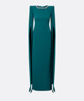 Teal Structured Shoulder Crystal Neck Split Sleeve Formal Maxi Dress
