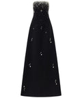 Strapless Scattered Crystal Embellished A-Line Maxi Evening Gown