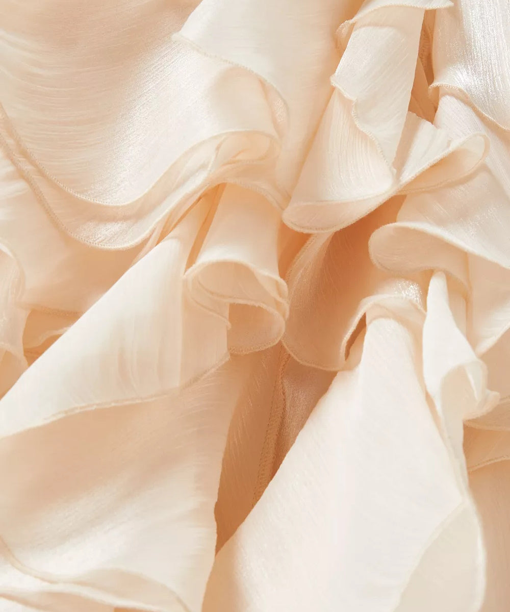 Cream Strapless Ruched Mermaid Gown With Tiered Ruffle Skirt