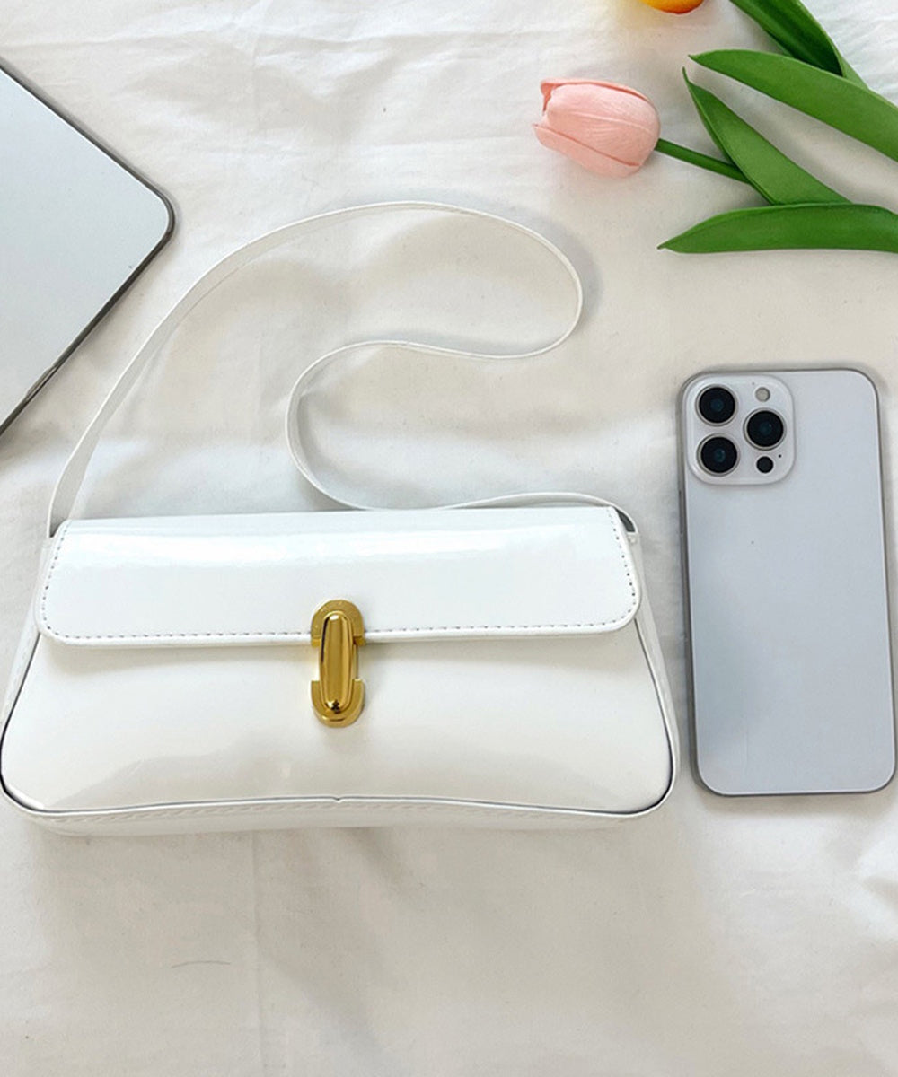 Glossy Patent Leather Minimal Baguette Shoulder Crossbody Bag