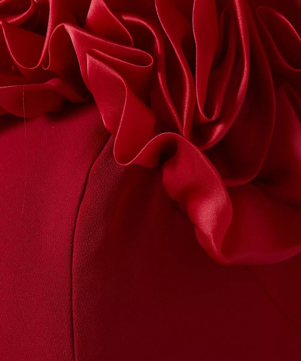 Red Off The Shoulder Mermaid Evening Gown With Ruffle Detail