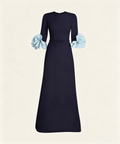 Navy Long Formal Dress With Sky Blue Contrast Cuffs