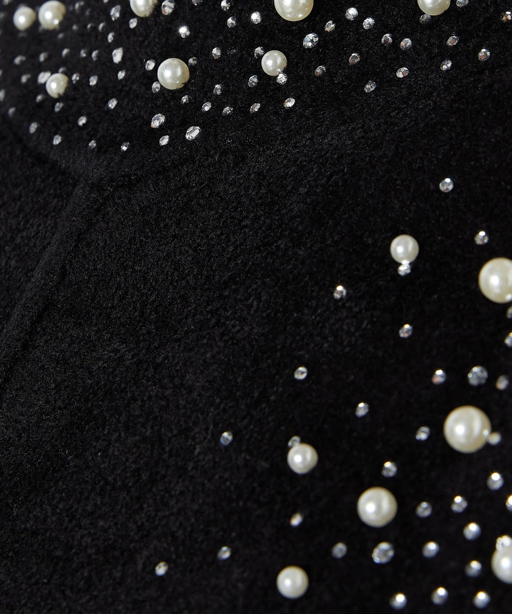 Black Sleeveless High Neck Midi Dress With Pearl & Rhinestone Embellishments